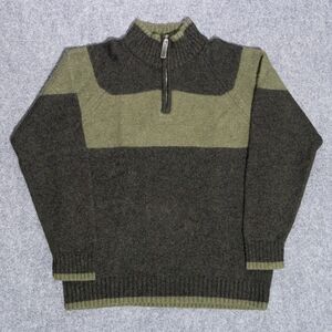 y2k Bang Bang Men's 1/4 Zip Wool Mock Neck Olive Green Knit Sweater Small